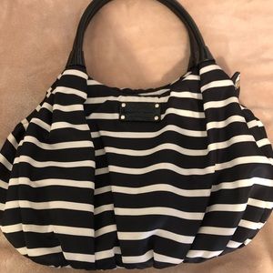 Small Kate Spade striped fabric satchel